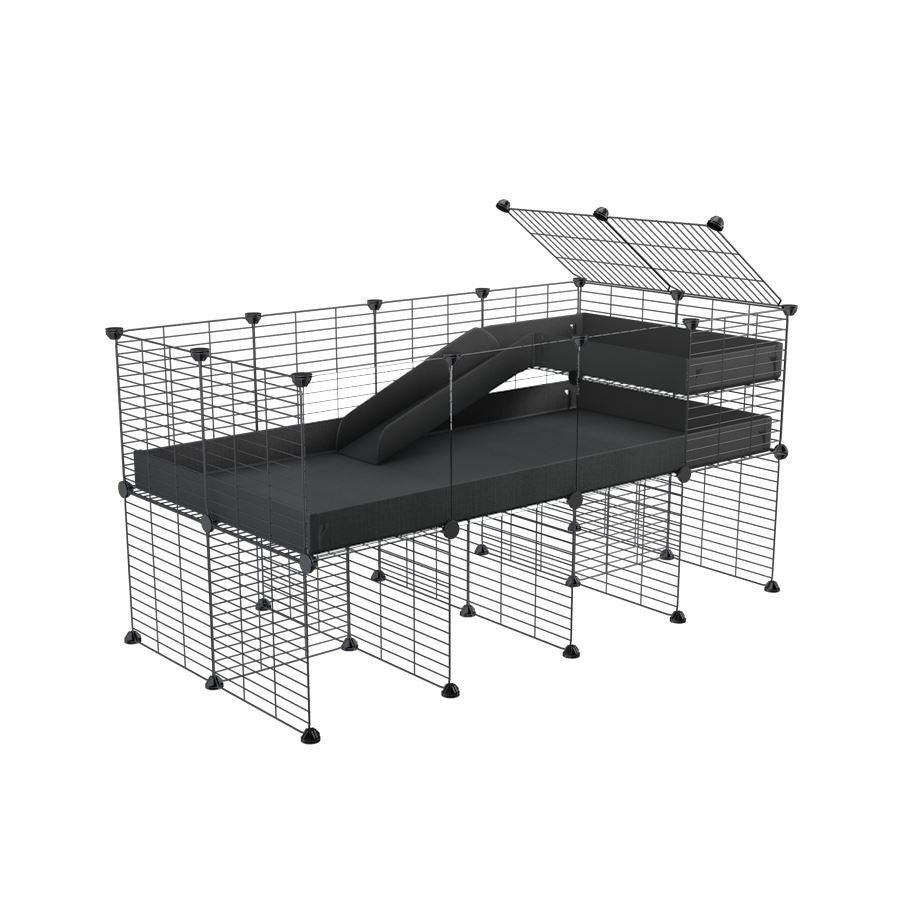 a 4x2 CC guinea pig cage with clear transparent plexiglass acrylic panels with stand loft ramp small mesh grids black corroplast by brand kavee