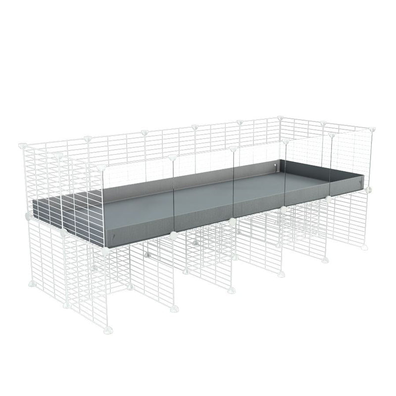 a 5x2 CC cage with clear transparent plexiglass acrylic panels  for guinea pigs with a stand gray correx and white C&C grids sold in USA by kavee