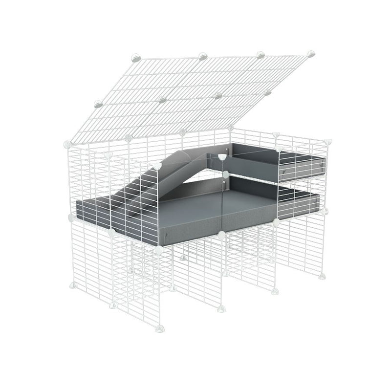 A 2x3 C and C guinea pig cage with clear transparent plexiglass acrylic panels  with stand loft ramp lid small size meshing safe white C and C grids gray correx sold in USA