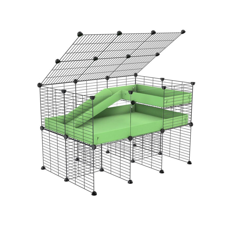 A 2x3 C and C guinea pig cage with clear transparent plexiglass acrylic panels  with stand loft ramp lid small size meshing safe grids green pastel pistachio correx sold in USA