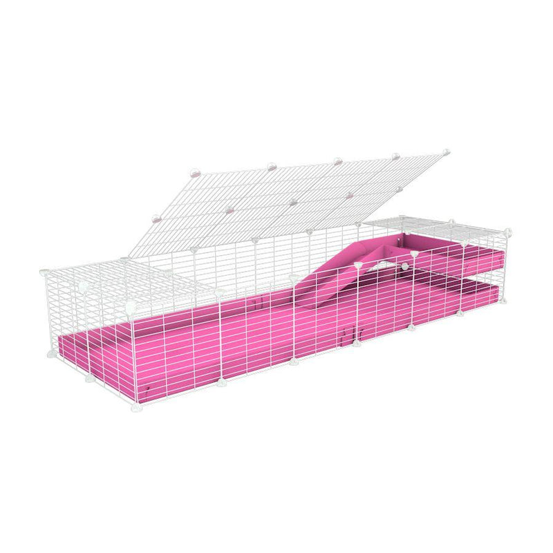 a 2x6 C and C guinea pig cage with loft ramp lid small hole size white grids pink coroplast kavee