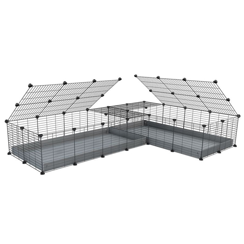 A 8x2 L-shape C&C cage with lid divider for guinea pig fighting or quarantine with gray coroplast from brand kavee