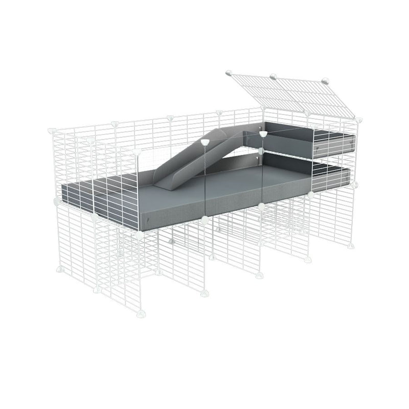 a 4x2 CC guinea pig cage with clear transparent plexiglass acrylic panels  with stand loft ramp small mesh white C&C grids gray corroplast by brand kavee
