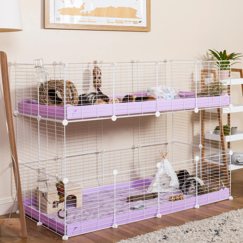 white C&C cage double 4x2 two levels for guinea pigs with lilac coroplast by kavee