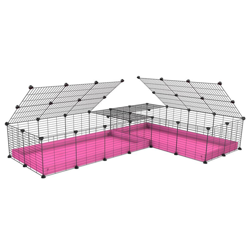 A 8x2 L-shape C&C cage with lid divider for guinea pig fighting or quarantine with pink coroplast from brand kavee