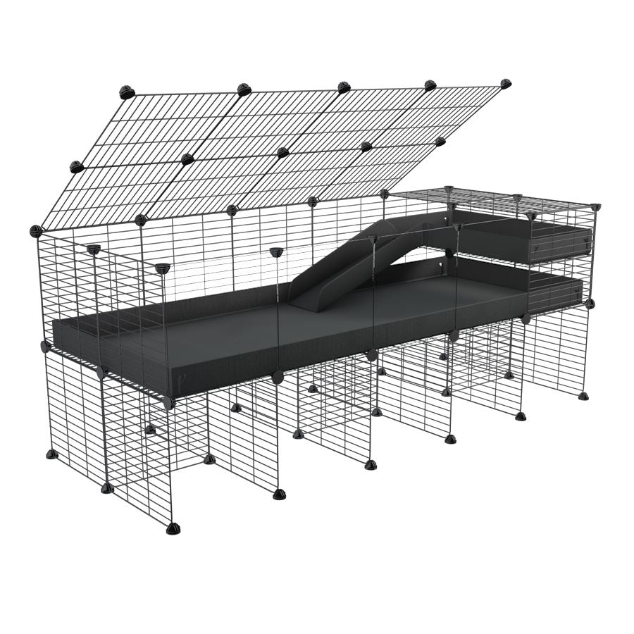 A 2x5 C and C guinea pig cage with clear transparent plexiglass acrylic panels with stand loft ramp lid small size meshing safe grids black correx sold in USA