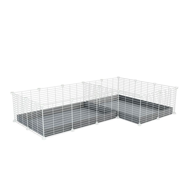 A 6x2 L-shape white C&C cage with divider for guinea pig fighting or quarantine with gray coroplast from brand kavee