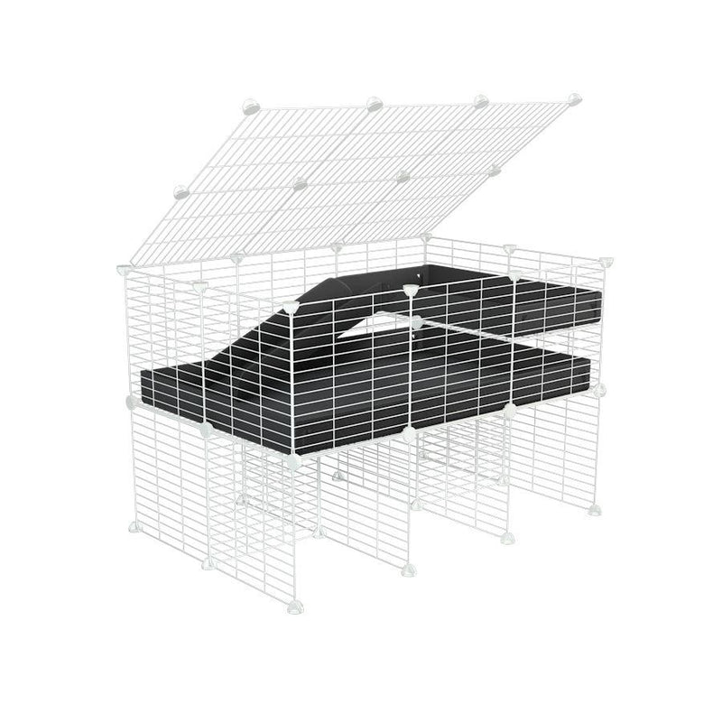 A 2x3 C and C guinea pig cage with stand loft ramp lid small size meshing safe white C&C grids black correx sold in USA