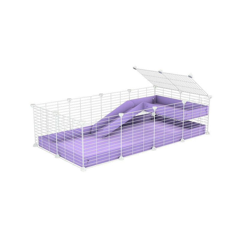 a 4x2 C&C guinea pig cage with a loft and a ramp purple lilac pastel coroplast sheet and baby bars by kavee
