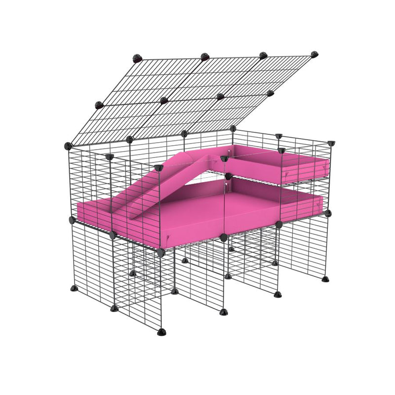 A 2x3 C and C guinea pig cage with clear transparent plexiglass acrylic panels  with stand loft ramp lid small size meshing safe grids pink correx sold in USA