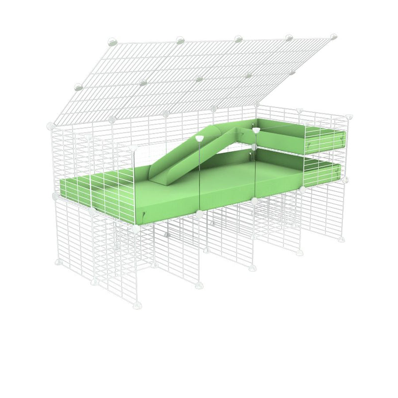 A 2x4 C and C guinea pig cage with clear transparent plexiglass acrylic panels  with stand loft ramp lid small size meshing safe white grids green pastel pistachio correx sold in USA