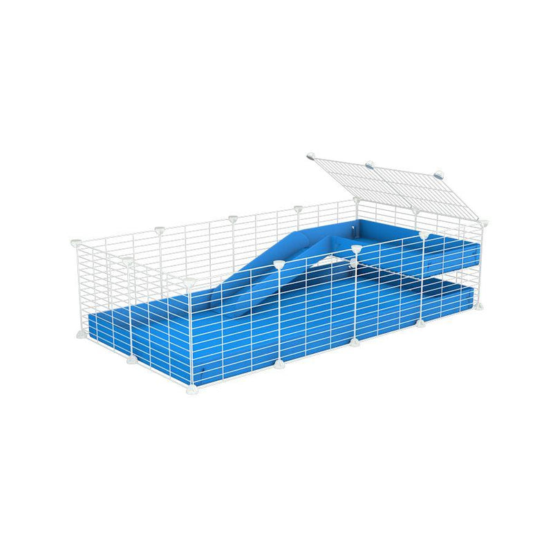 a 4x2 C&C guinea pig cage with a loft and a ramp blue coroplast sheet and baby bars white C and C grids by kavee