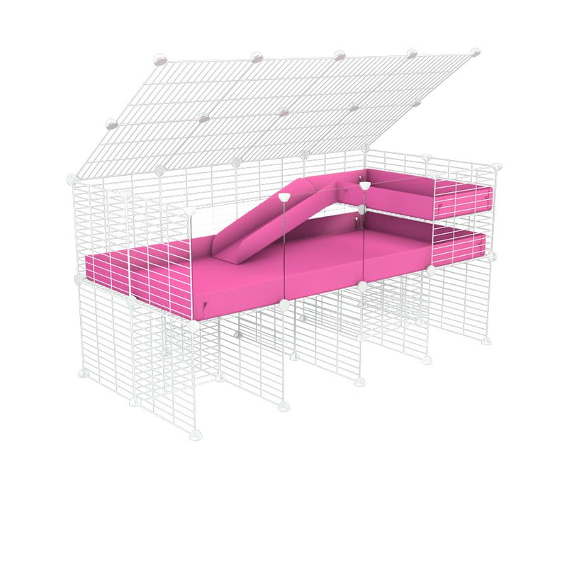 A 2x4 C and C guinea pig cage with clear transparent plexiglass acrylic panels  with stand loft ramp lid small size meshing safe white CC grids pink correx sold in USA