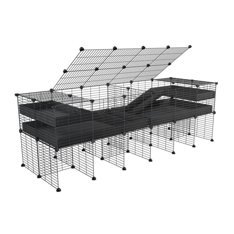 A 6x2 C&C cage with lid divider stand loft ramp for guinea pig fighting or quarantine with black coroplast from brand kavee