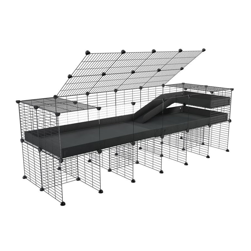 A 2x6 C and C guinea pig cage with clear transparent plexiglass acrylic panels  with stand loft ramp lid small size meshing safe grids black correx sold in USA