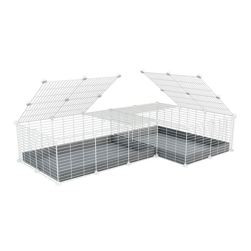 A 6x2 L-shape white C&C cage with lid divider for guinea pig fighting or quarantine with gray coroplast from brand kavee