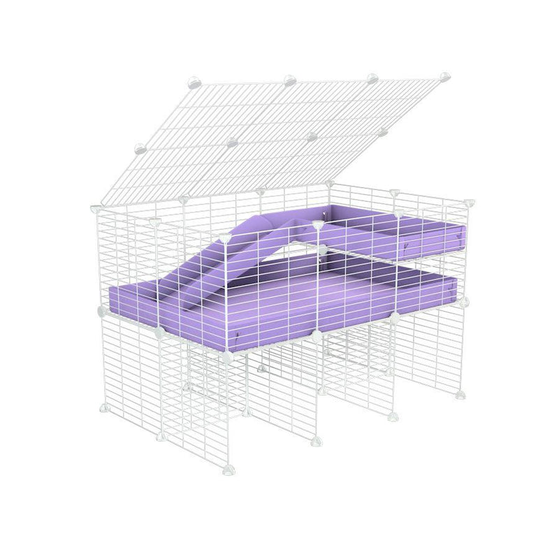 A 2x3 C and C guinea pig cage with stand loft ramp lid small size meshing safe white grids purple lilac pastel correx sold in USA
