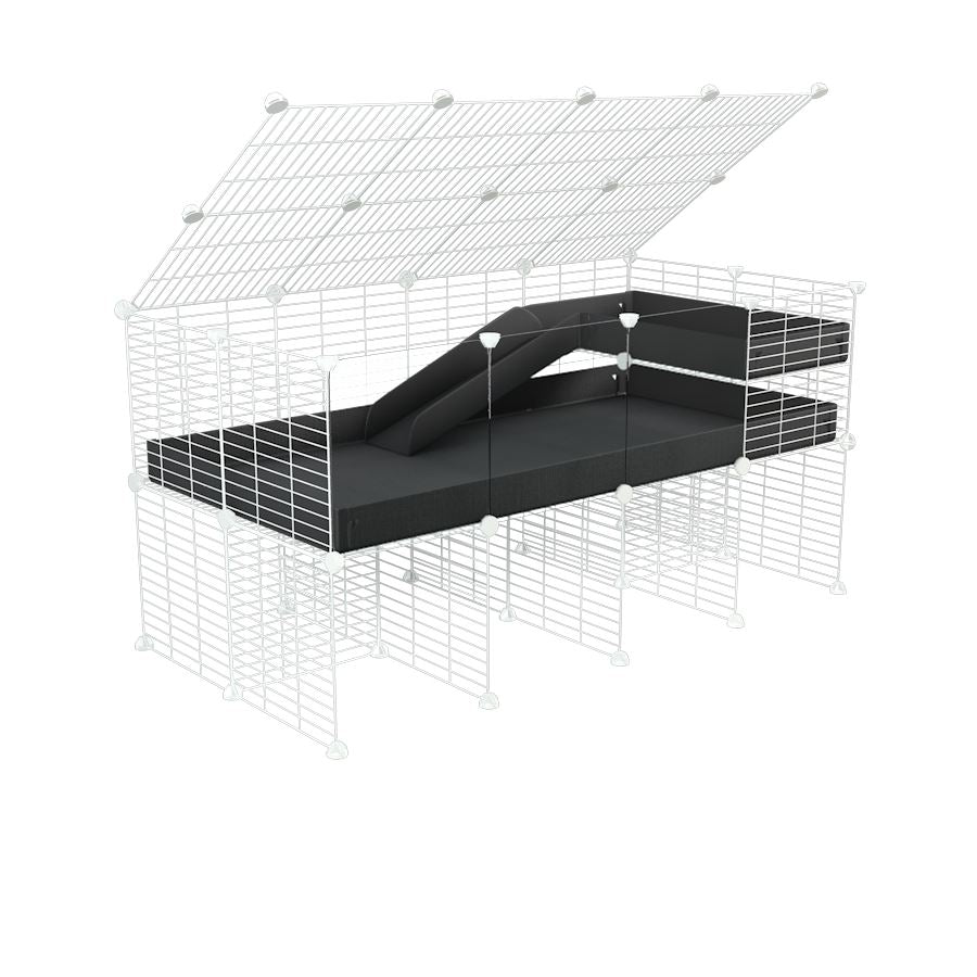 A 2x4 C and C guinea pig cage with clear transparent plexiglass acrylic panels with stand loft ramp lid small size meshing safe white grids black correx sold in USA