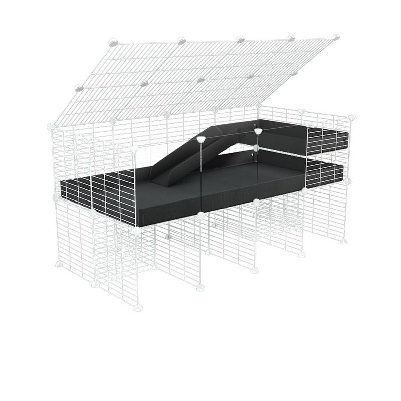 A 2x4 C and C guinea pig cage with clear transparent plexiglass acrylic panels  with stand loft ramp lid small size meshing safe white grids black correx sold in USA