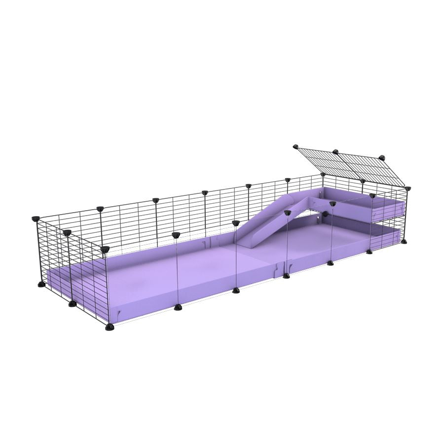 a 6x2 C&C guinea pig cage with clear transparent plexiglass acrylic panels with a loft and a ramp purple lilac pastel coroplast sheet and baby bars by kavee