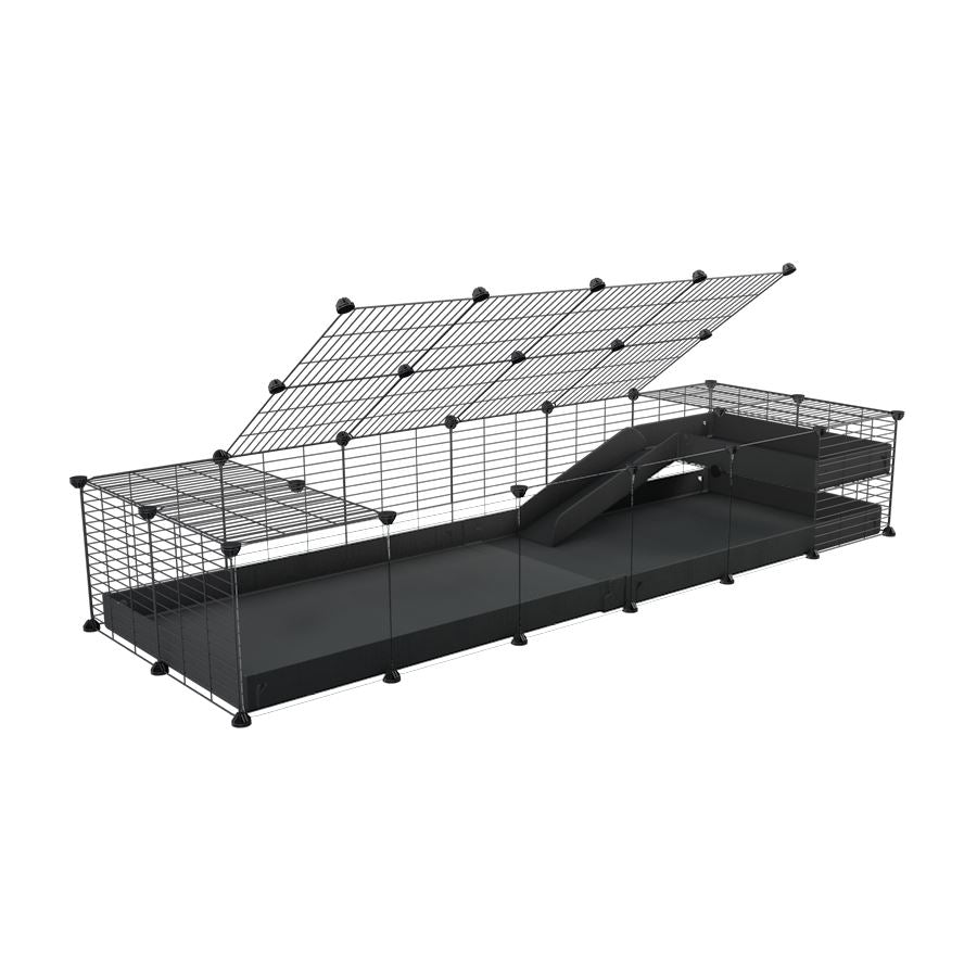a 2x6 C and C guinea pig cage with clear transparent plexiglass acrylic panels with loft ramp lid small hole size grids black coroplast kavee