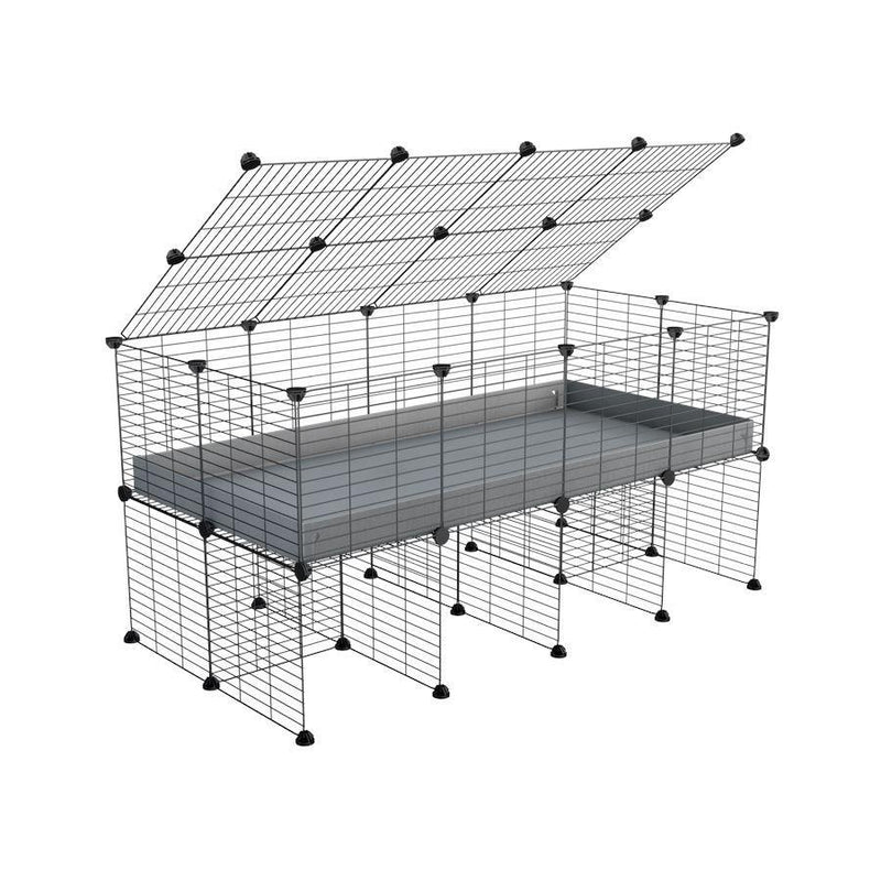 a 4x2 C&C cage for guinea pigs with a stand and a top gray plastic safe grids by kavee