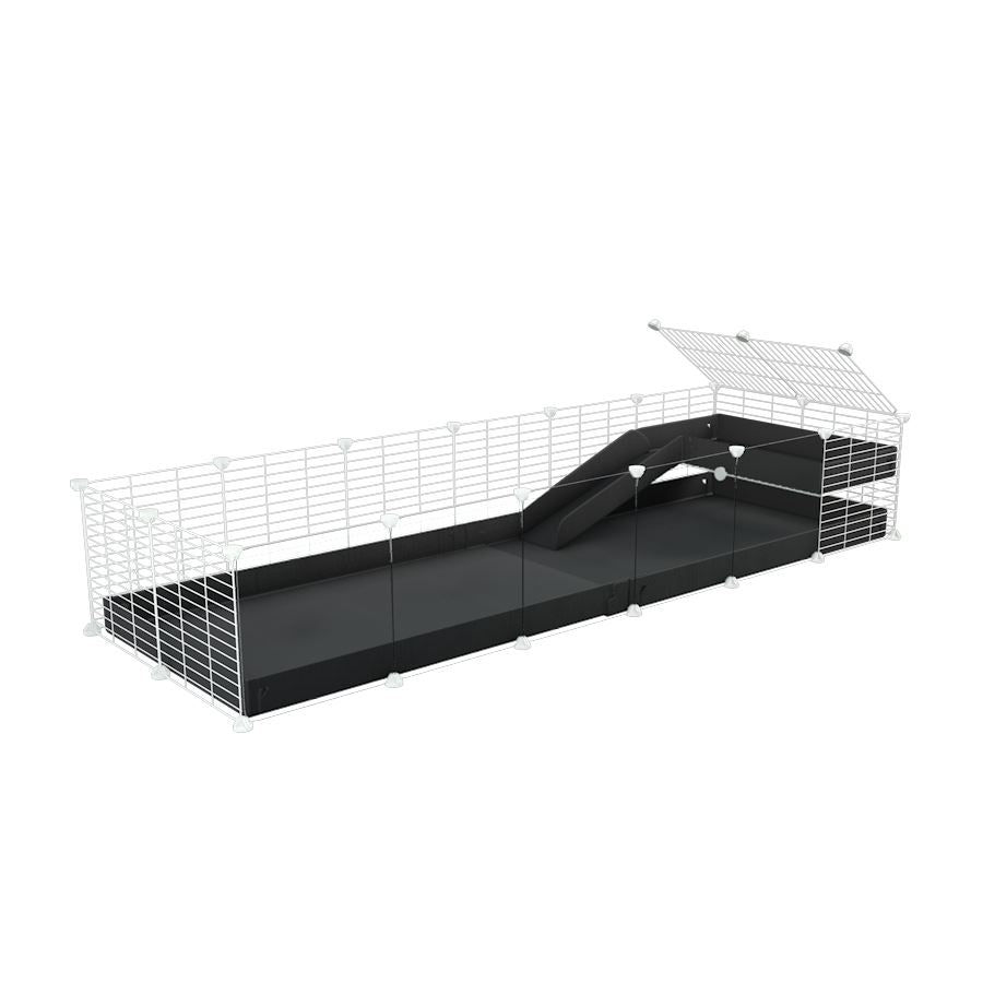 a 6x2 C&C guinea pig cage with clear transparent plexiglass acrylic panels with a loft and a ramp black coroplast sheet and baby bars by kavee