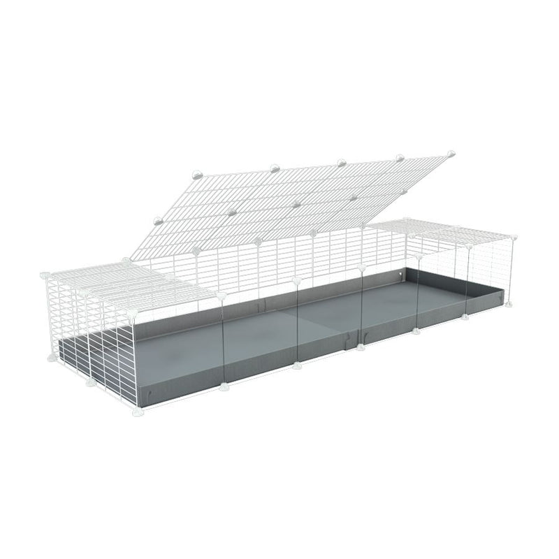 A 2x6 C and C cage with clear transparent plexiglass acrylic grids  for guinea pigs with gray coroplast a lid and small hole white C and C grids from brand kavee