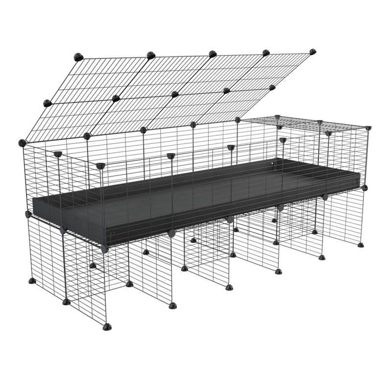 a 5x2 C&C cage for guinea pigs with a stand and a top black plastic safe grids by kavee