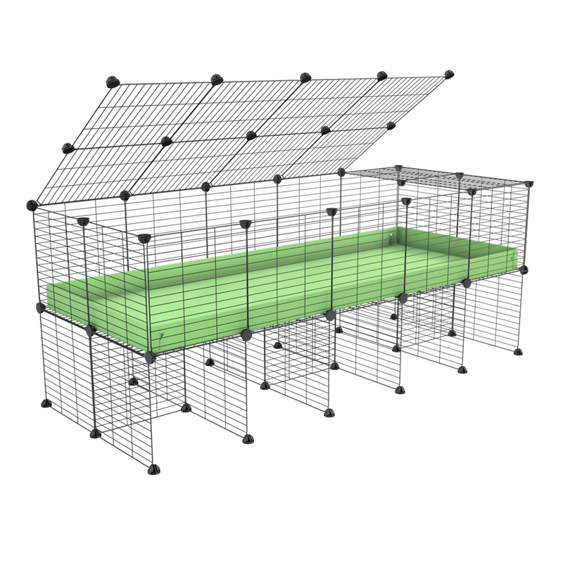 a 5x2 C&C cage for guinea pigs with a stand and a top green pastel pistachio plastic safe grids by kavee