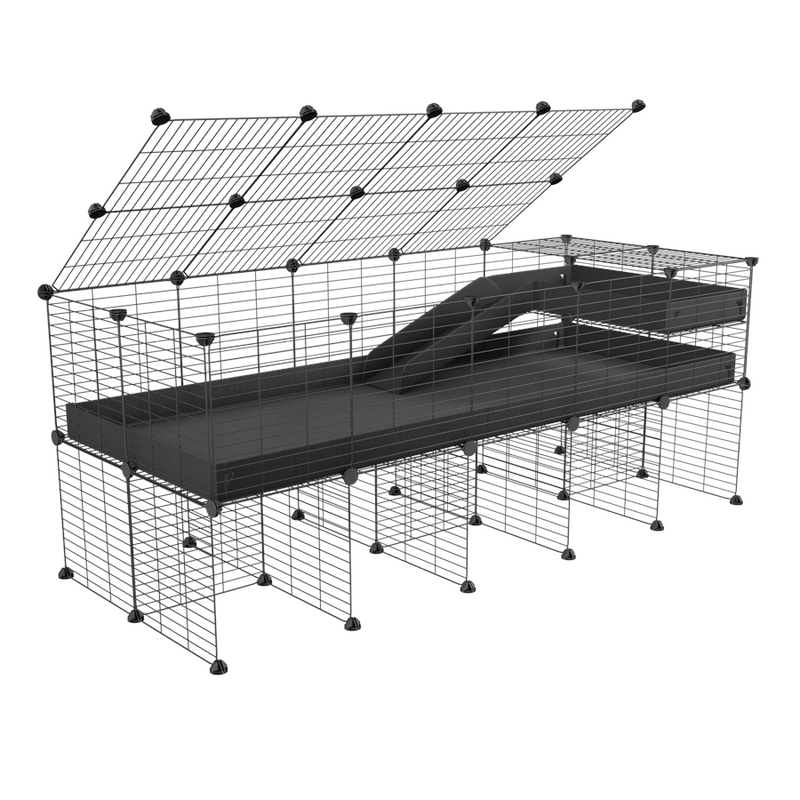 A 2x5 C and C guinea pig cage with stand loft ramp lid small size meshing safe grids black correx sold in USA