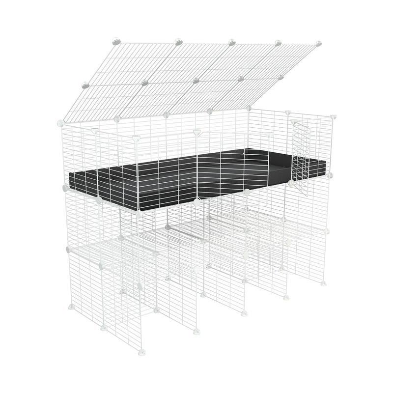 a tall 4x2 C&C guinea pigs cage with a double stand black coroplast a lid and safe small hole white CC grids sold in USA by kavee