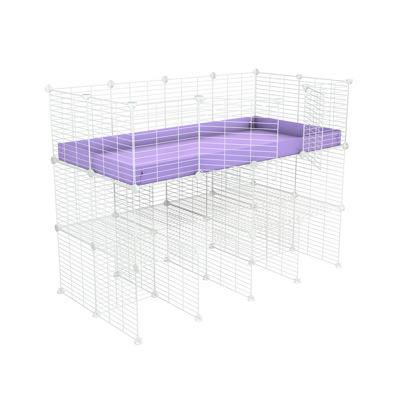 A 2x4 kavee C&C guinea pig cage with double stand purple coroplast made of baby bars safe white C and C grids