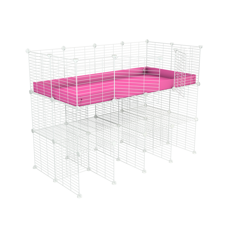 A 4x2 kavee C&C guinea pig cage with double stand pink coroplast made of baby bars safe white C and C grids