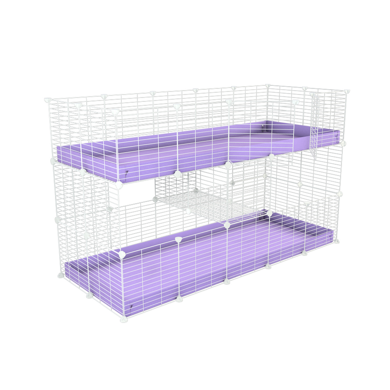 A two tier white 5x2 c&c cage for guinea pigs with two levels purple lilac correx baby safe grids by brand kavee in the USA