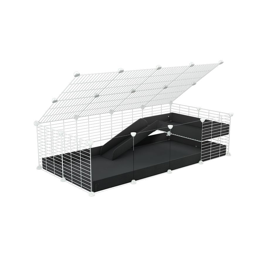 a 2x4 C and C guinea pig cage with clear transparent plexiglass acrylic panels with loft ramp lid small hole size white grids black coroplast kavee