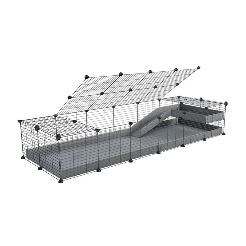 a 2x6 C and C guinea pig cage with loft ramp lid small hole size grids gray coroplast kavee