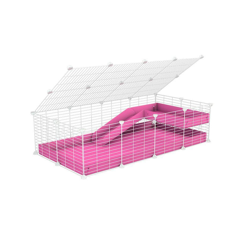 a 2x4 C and C guinea pig cage with loft ramp lid small hole size white CC grids pink coroplast kavee