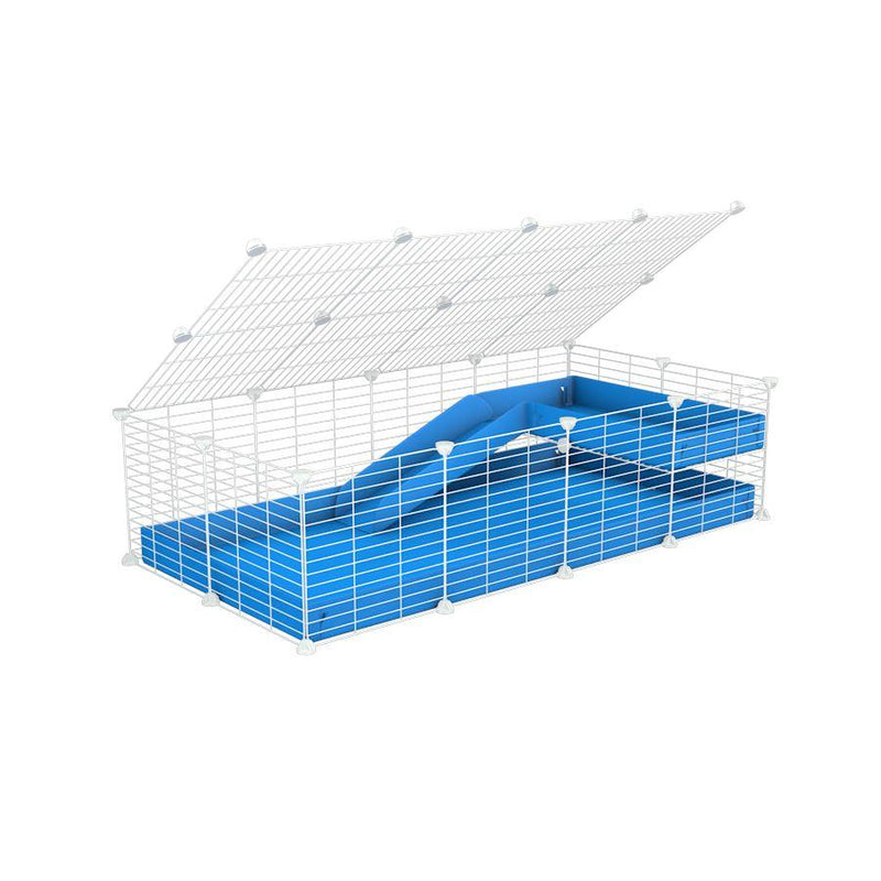 a 2x4 C and C guinea pig cage with loft ramp lid small hole size white C&C grids blue coroplast kavee