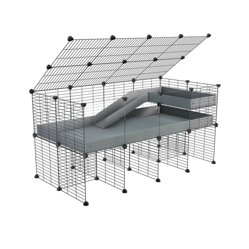 A 2x4 C and C guinea pig cage with clear transparent plexiglass acrylic panels  with stand loft ramp lid small size meshing safe grids gray correx sold in USA