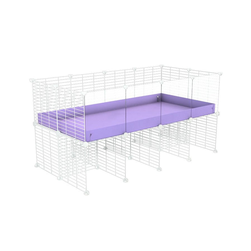 a 4x2 CC cage with clear transparent plexiglass acrylic panels  for guinea pigs with a stand purple lilac pastel correx and white CC grids sold in USA by kavee