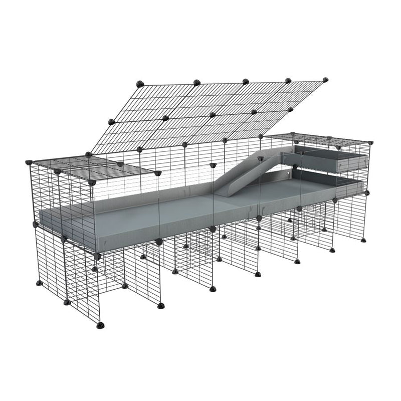 a 2x6 C and C guinea pig cage with clear transparent plexiglass acrylic panels  with stand loft ramp lid small size meshing safe grids gray correx sold in USA