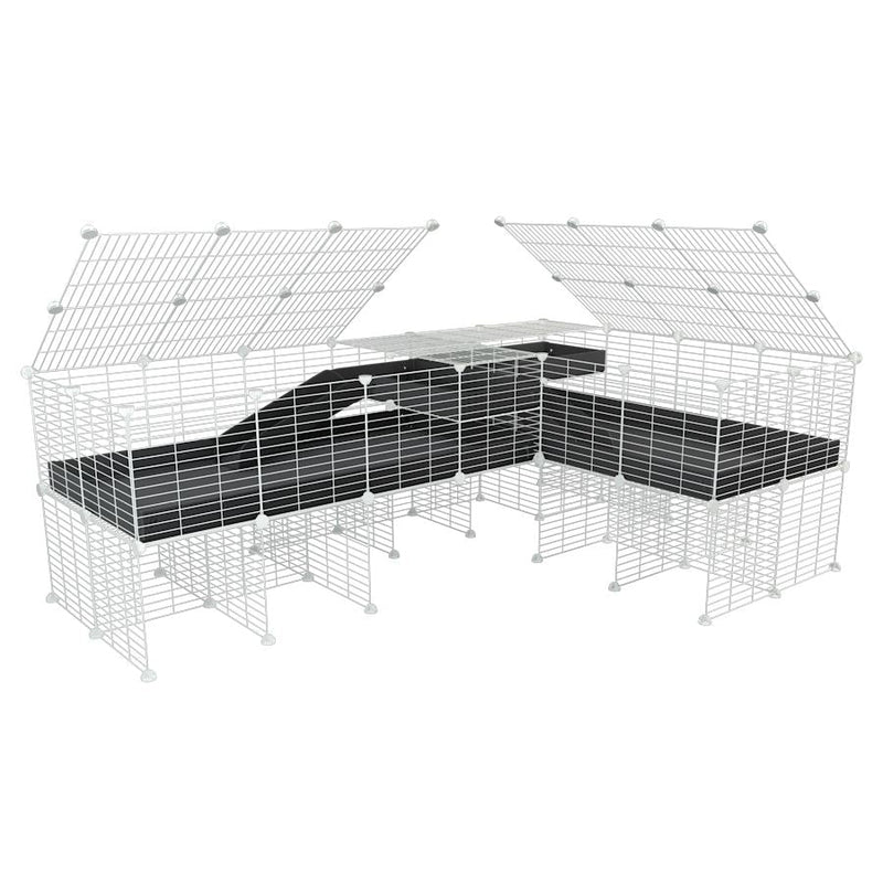 White L-Shape 8x2 C&C Cage with Divider, Loft & Stand