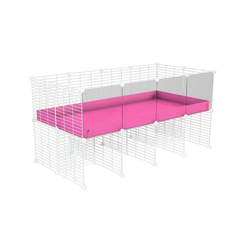 a 4x2 CC cage with clear transparent plexiglass acrylic panels  for guinea pigs with a stand pink correx and white grids sold in USA by kavee
