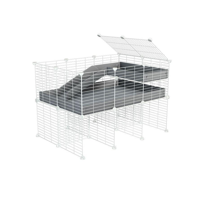 a 3x2 CC guinea pig cage with stand loft ramp small mesh white C&C grids gray corroplast by brand kavee