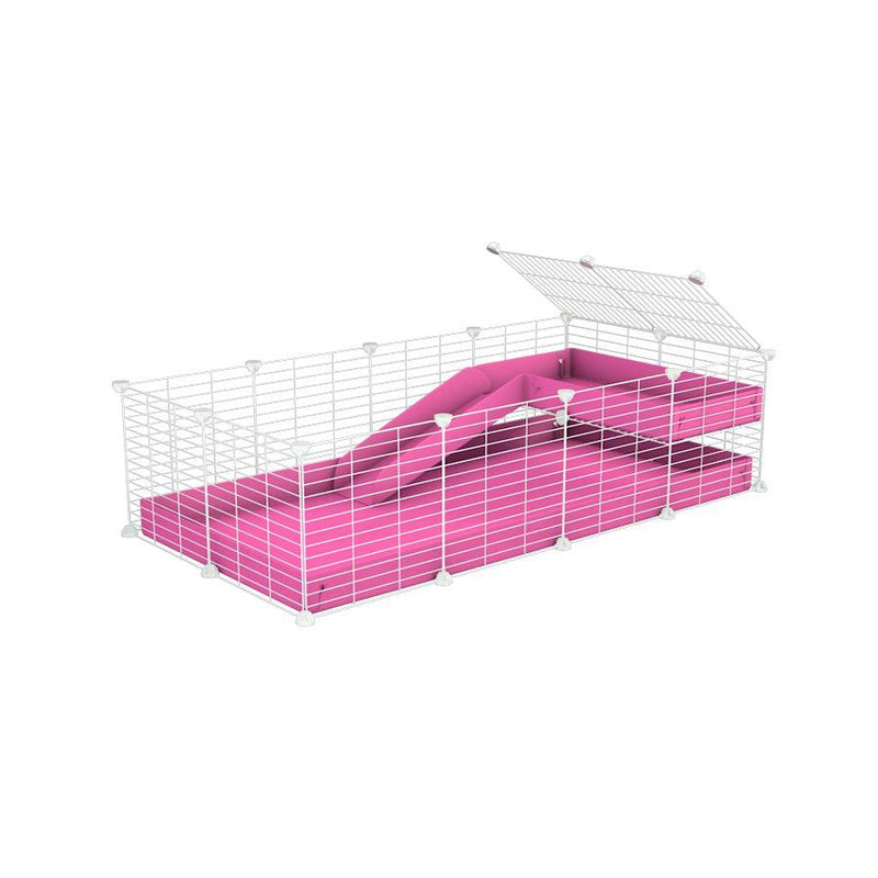 a 4x2 C&C guinea pig cage with a loft and a ramp pink coroplast sheet and baby bars by kavee