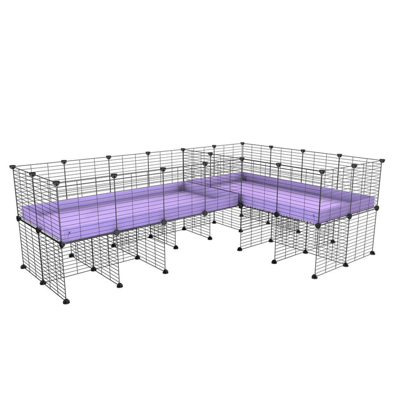 A 8x2 L-shape C&C cage with divider and stand for guinea pig fighting or quarantine with lilac coroplast from brand kavee