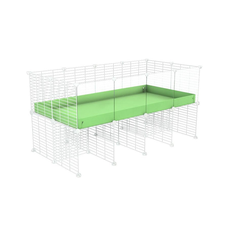a 4x2 CC cage with clear transparent plexiglass acrylic panels  for guinea pigs with a stand green pastel pistachio correx and white C&C grids sold in USA by kavee