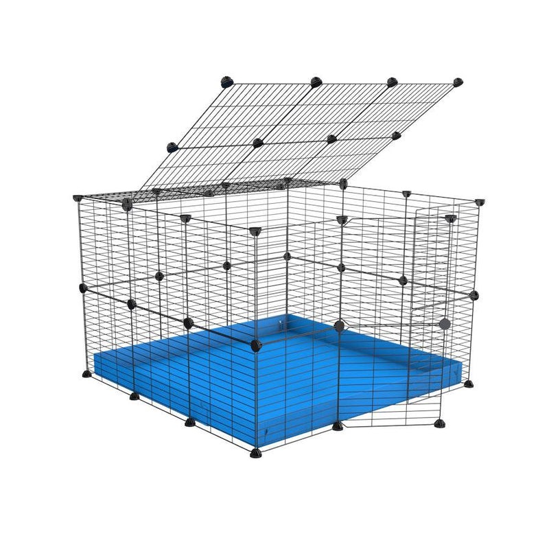 A 3x3 C and C rabbit cage with lid and safe baby grids blue coroplast by kavee USA