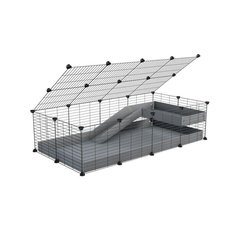 a 2x4 C and C guinea pig cage with loft ramp lid small hole size grids gray coroplast kavee